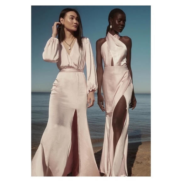 ELLIATT Blush Pink Cross Front Satin Maxi Gown Medium NWT - Picture 5 of 16